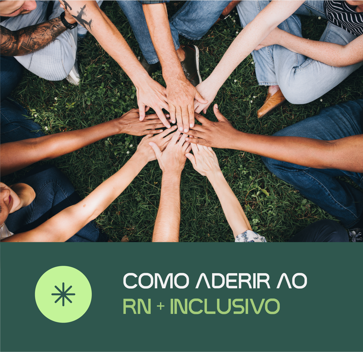 Mãos de pessoas de diferentes cores e gêneros reunidas no centro umas às outras